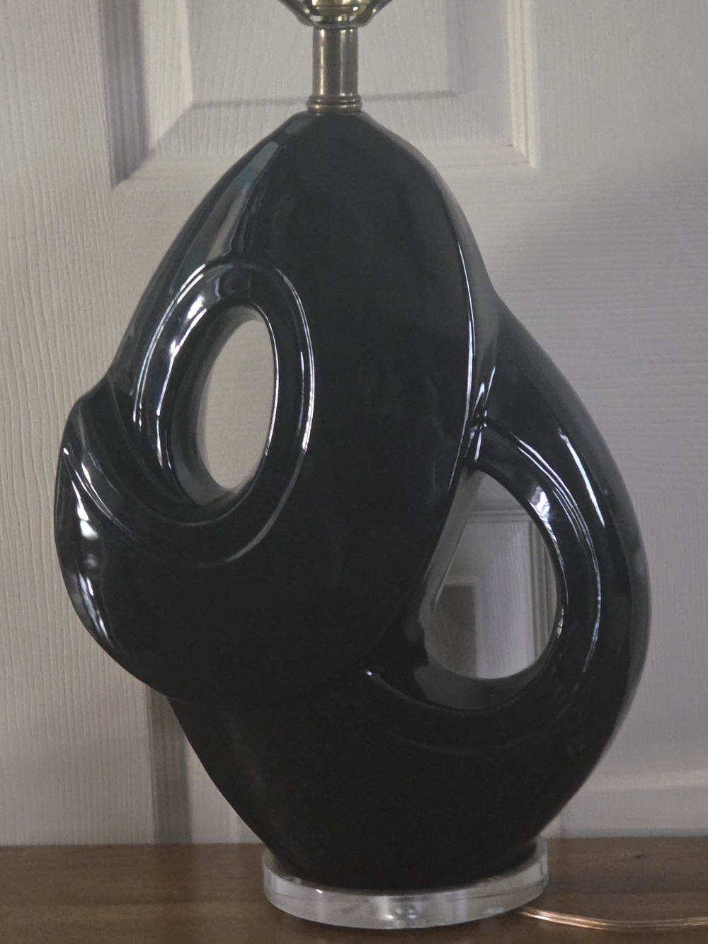 Vintage 1980s Postmodern Black Ceramic Sculptural Table Lamp Base Lucite MCM Bio